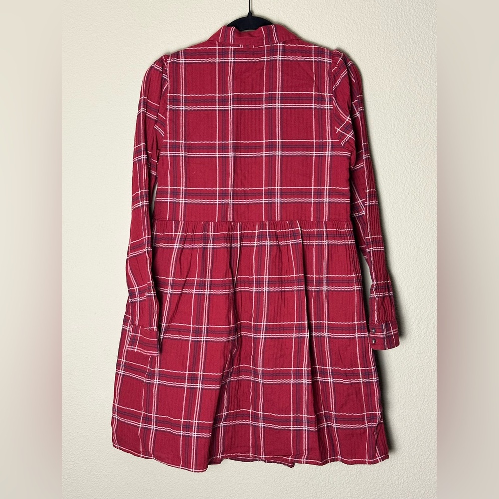 ANN TAYLOR LOFT LONG SLEEVE RED PLAID BUTTON UP DRESS XS #39 - Picture 2 of 4